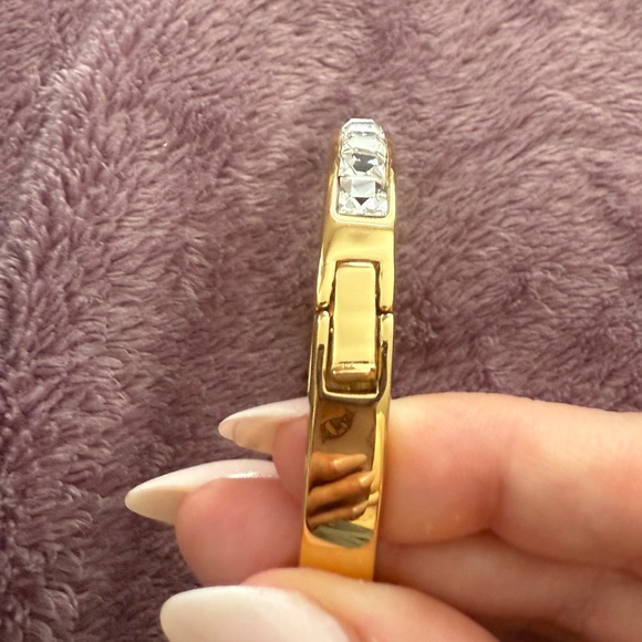 Kate Spade “Neapolitan” Gold and Silver Crystal Hinged Bangle Bracelet - Picture 2 of 4
